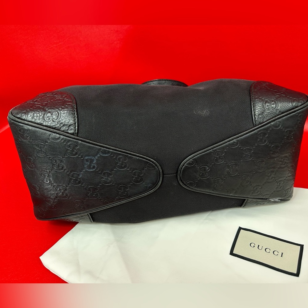 GUCCI Vintage Black Canvas & Leather Hobo Bag 100% Authentic - Picture 7 of 13